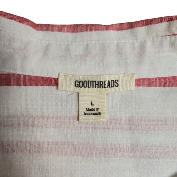 Good Threads Womens Striped Top Size Large White & Red Button Up Preppy Casual - Picture 3 of 13